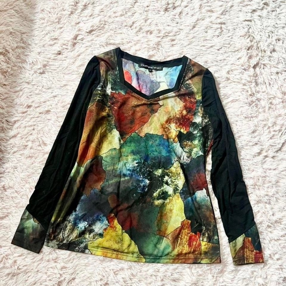 Abstract Pop Art Watercolor Mesh Top Womens M Artistic Witchy Dopamine Festival
